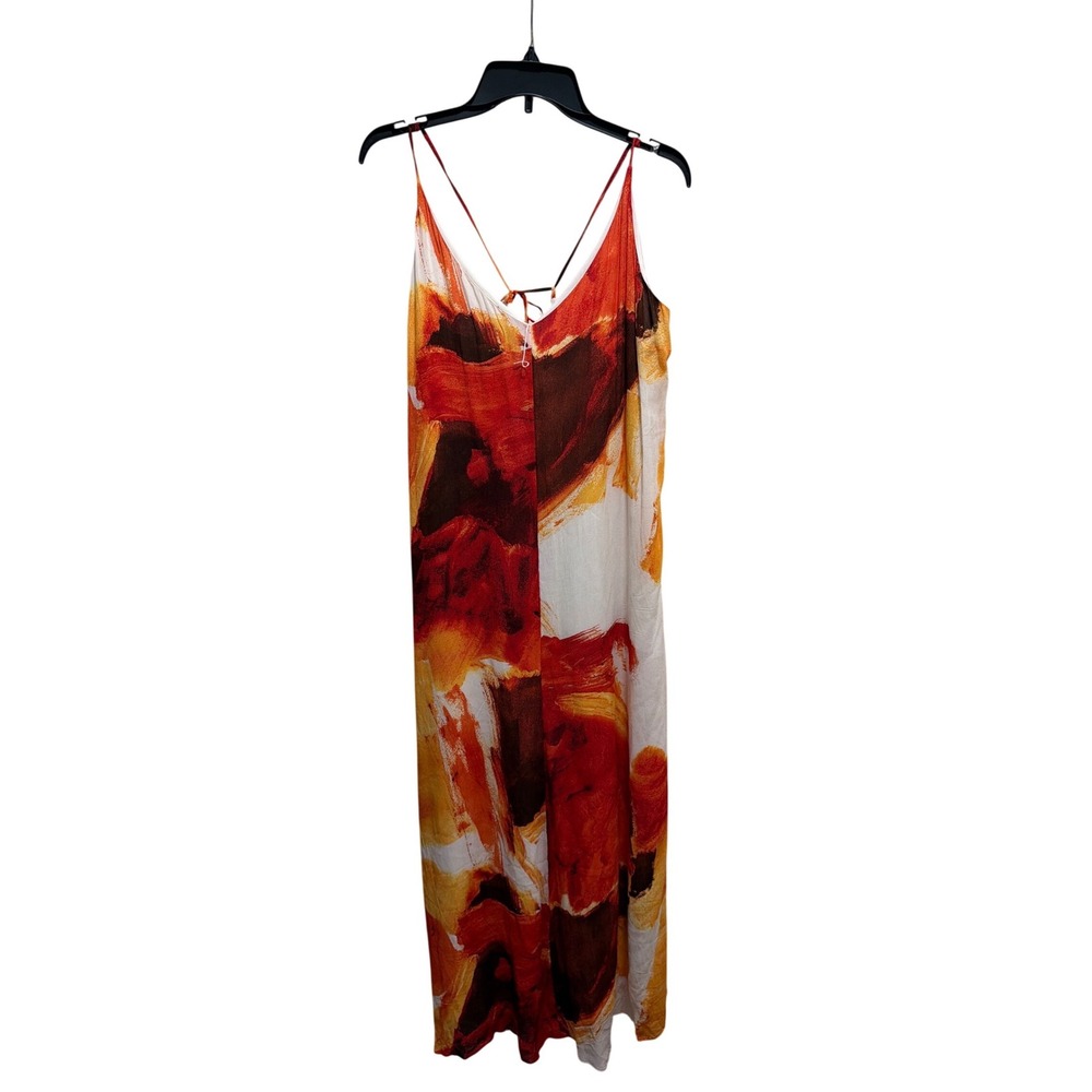 Worthington Abstract Print Maxi Dress Spaghetti Strap Tie Back Women's XXL